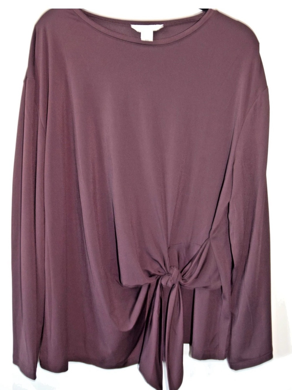 H&M Long Sleeve Tie Front Top Dark Maroon